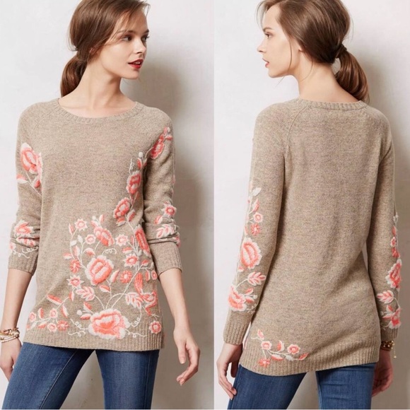 Sleeping On Snow Sweaters - Anthropologie Sleeping on Snow Embroidered Ranunculus Tunic Sweater Size Small​